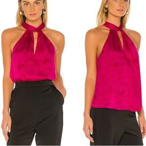 JOIE Cedra B Tank Top Fuchsia Pink Sleeveless Blouse Floral Satin Back Button L